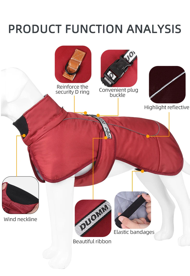Waterproof Dog Winter Coat with Built-In Harness — Reflective Windproof Turtleneck Jacket