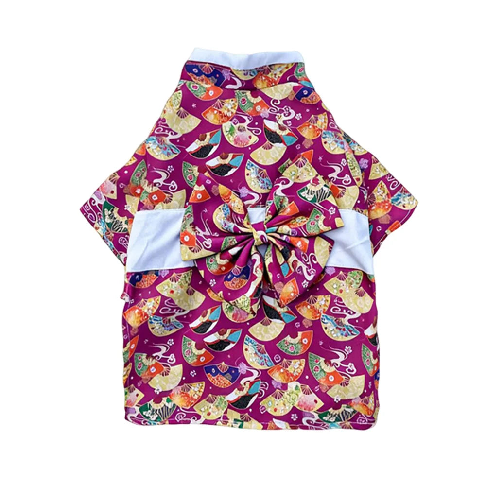 Japanese Bow Print Pet Kimono for Cats & Small Dogs
