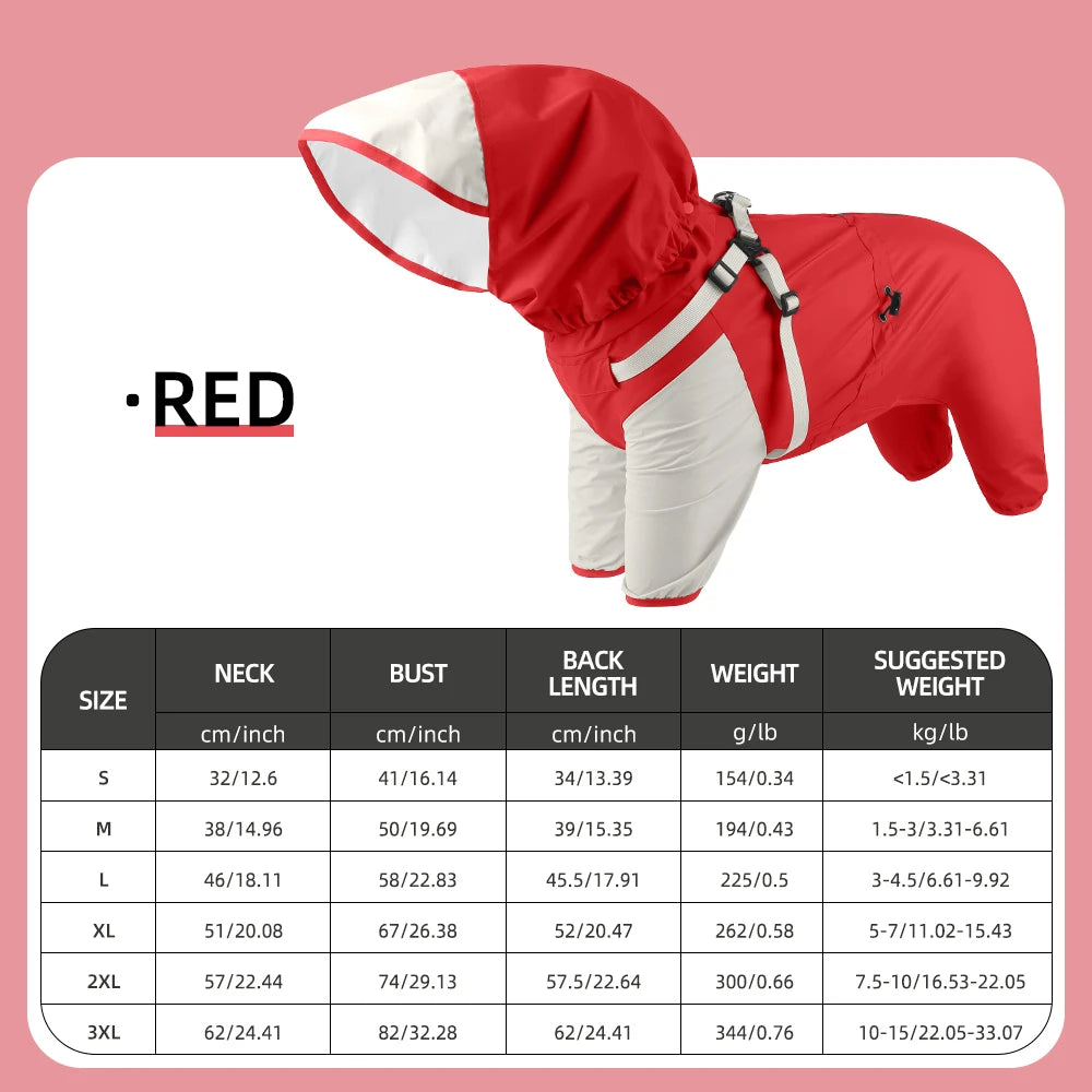Waterproof Dog Raincoat with Harness & Detachable Hood