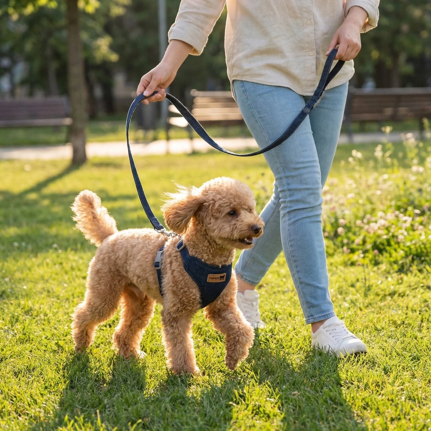 Harnais anti-évasion en jean maillé avec laisse pour chien et chat | Gilet rembourré réglable pour petits chiens et chiots
