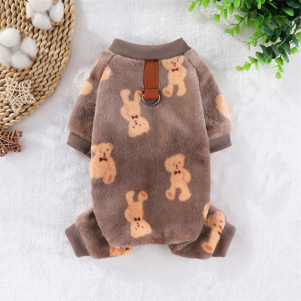 Fleece Dog & Cat Jumpsuit with Leash Ring | Soft Warm Autumn Winter Coat for Puppies to Large Dogs