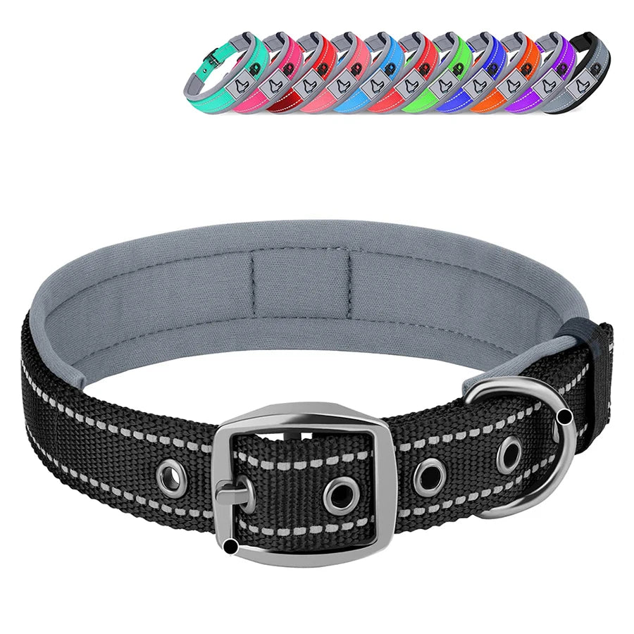 Padded Reflective Dog Collar | Adjustable Heavy-Duty Nylon & Neoprene