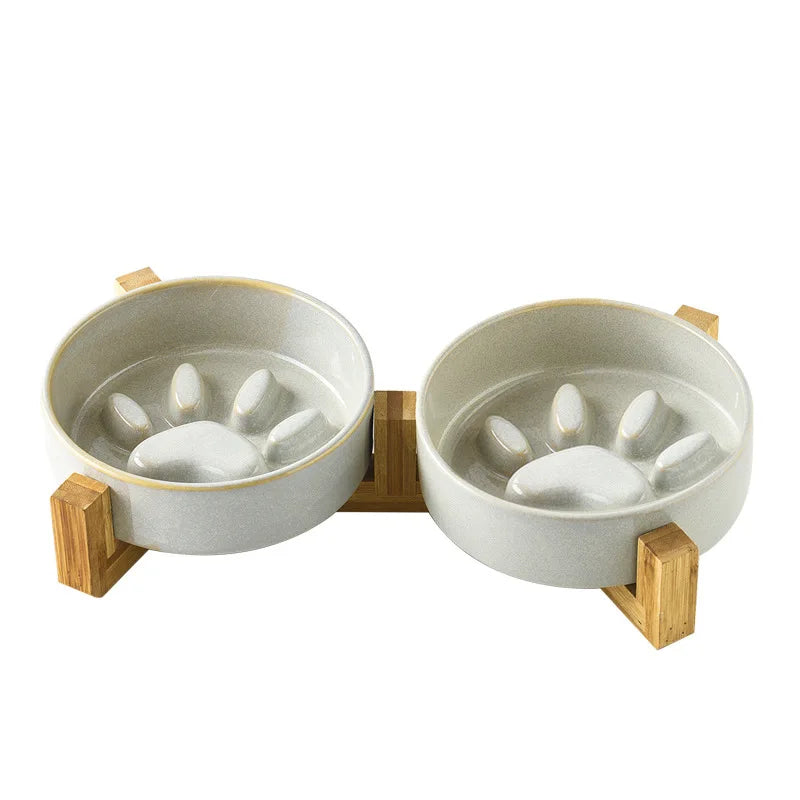 Ceramic Dog Bowl with Slow Feeder & Water Options