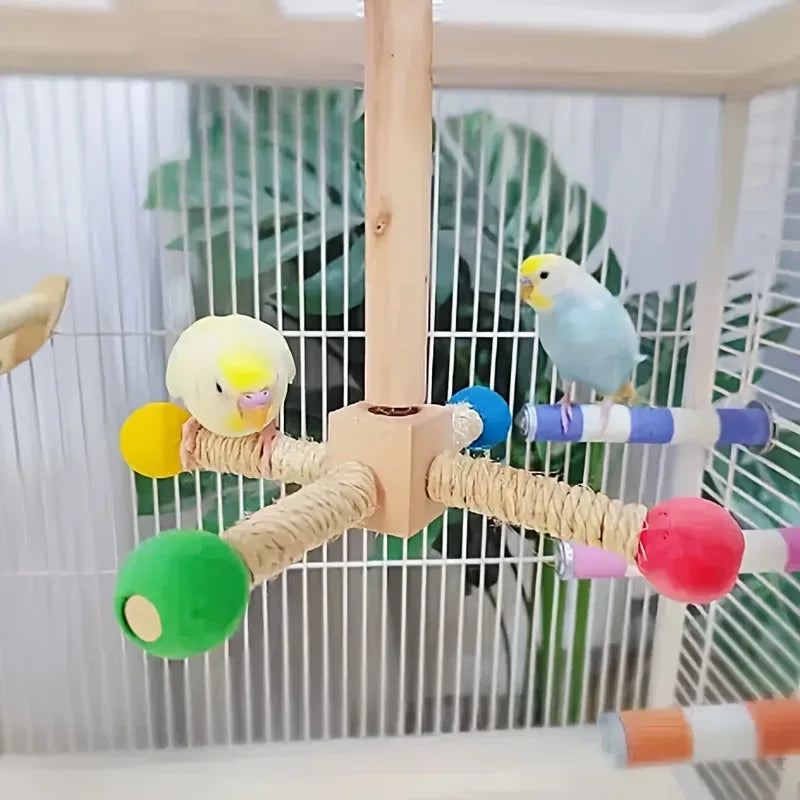Jouet perchoir moulin à vent rotatif pour perruches et oiseaux
