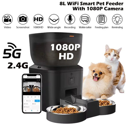 Automatic Pet Feeder with 1080p Camera, Voice Recorder & Remote Control