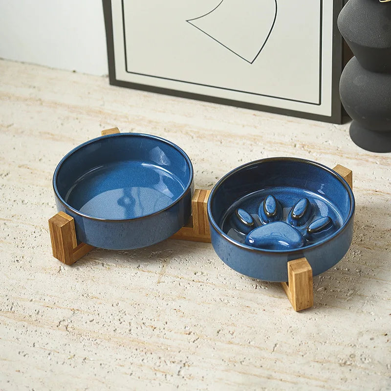 Ceramic Dog Bowl with Slow Feeder & Water Options