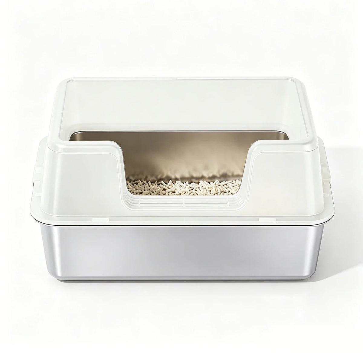 Stainless Steel Semi-Enclosed Cat Litter Box | High Sides | Anti-Splash | 3 Sizes