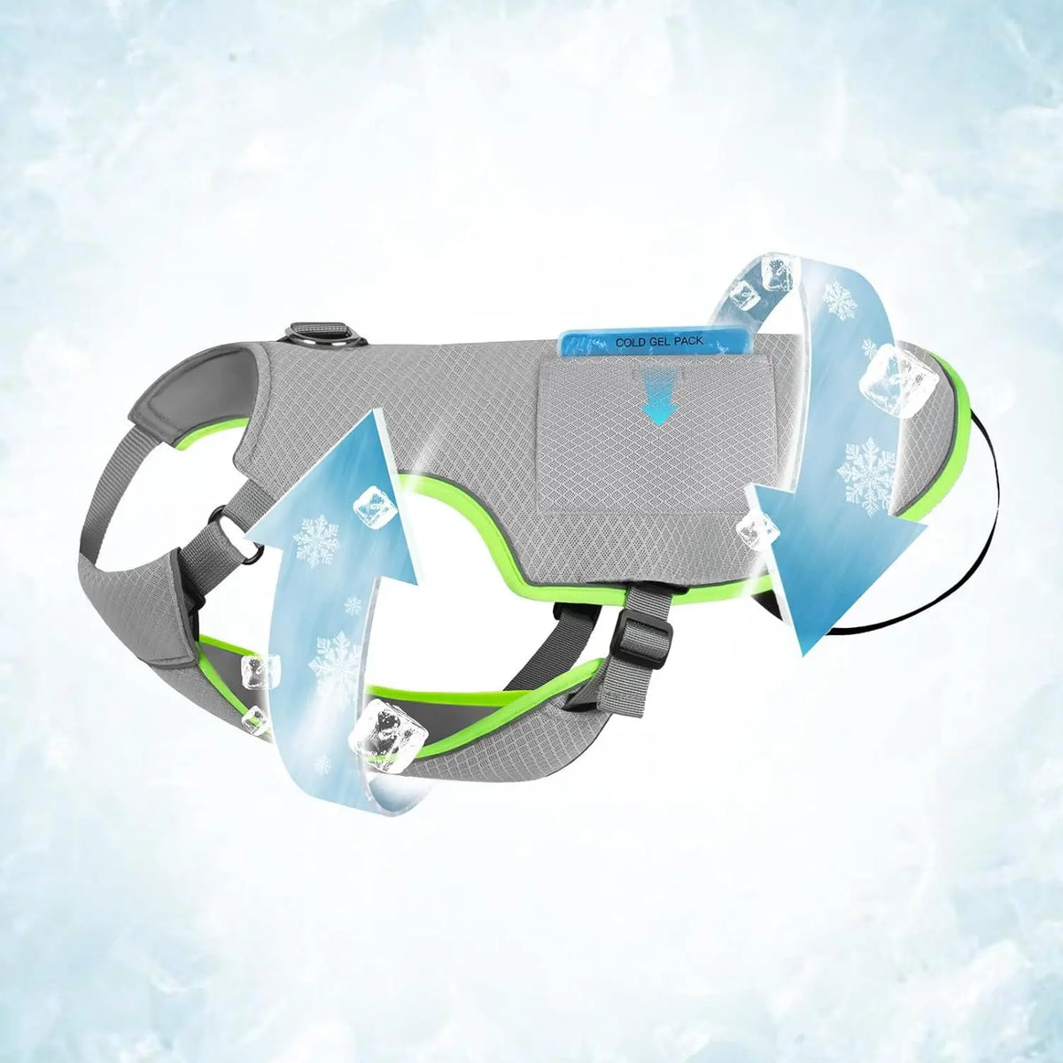 Dog Cooling Harness Vest with Removable Ice Pack & Reflective Evaporative Coat
