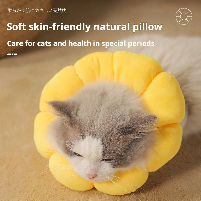 Collerette de protection tournesol – Cône élisabéthain en coton doux pour chats et chiens