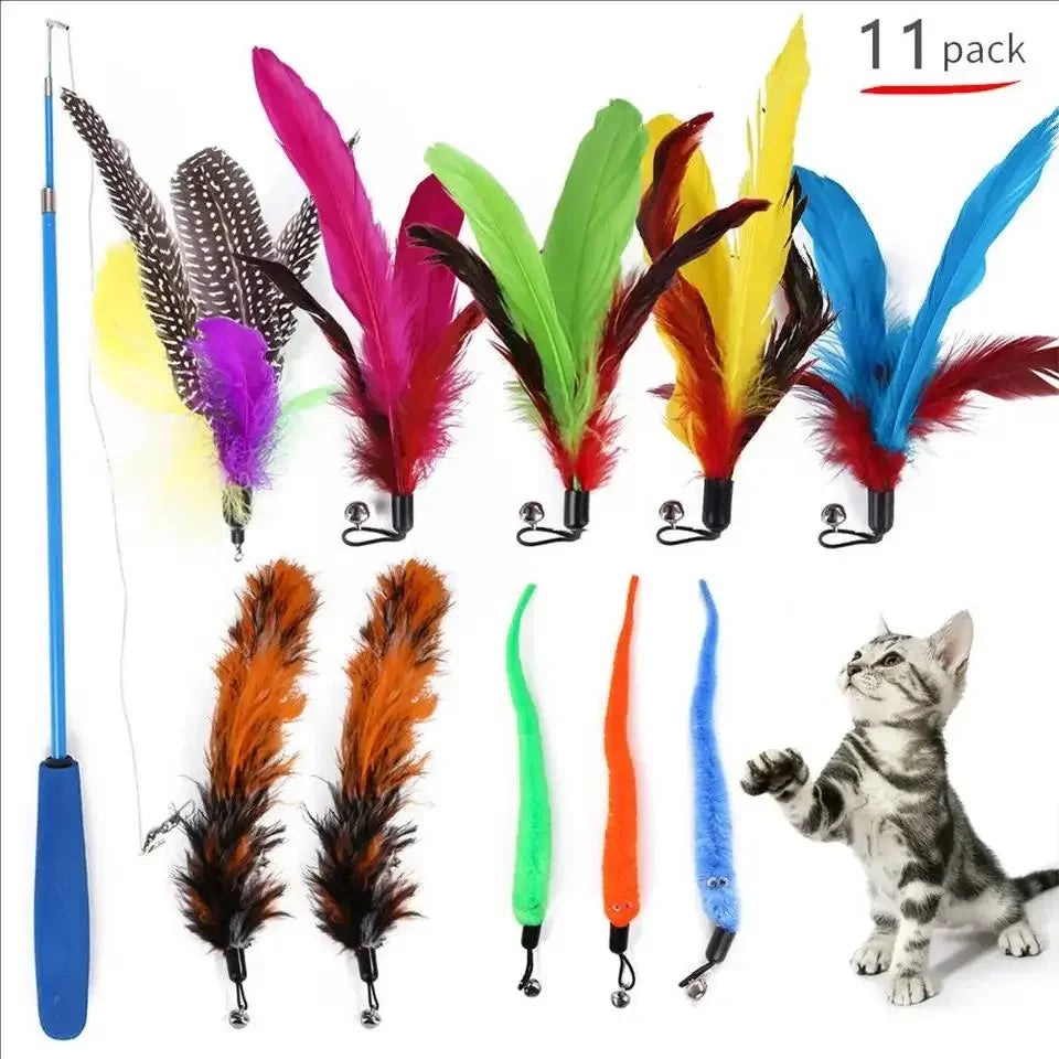 Retractable Cat Feather Wand Set