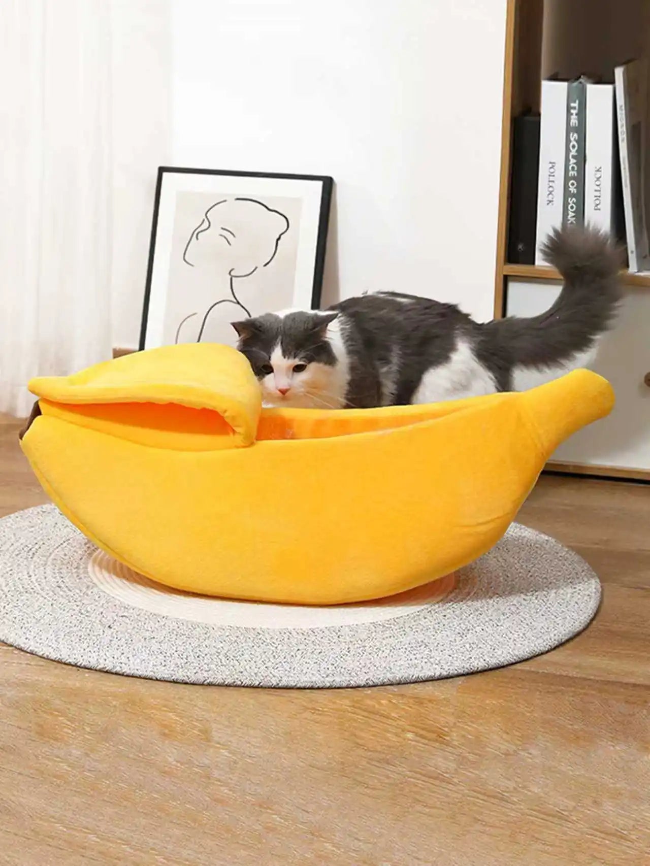 Lit pour animaux en forme de banane - Maison confortable pour chats et petits chiens