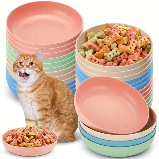 Cat Bowls Set of 4 - Wide Shallow Non-Slip Feeding Dishes for Small Cats