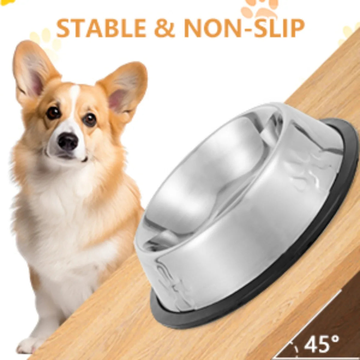 Stainless Steel Pet Bowl with Non-Slip Rubber Base for Dogs & Cats