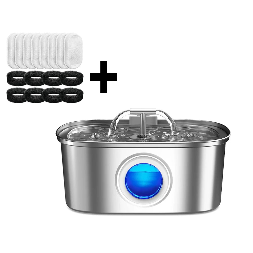 Automatic Cat Fountain with Water Level Window,Stainless Steel Cat Water Fountain Quiet Pump Water Dispenser for Multiple Pets