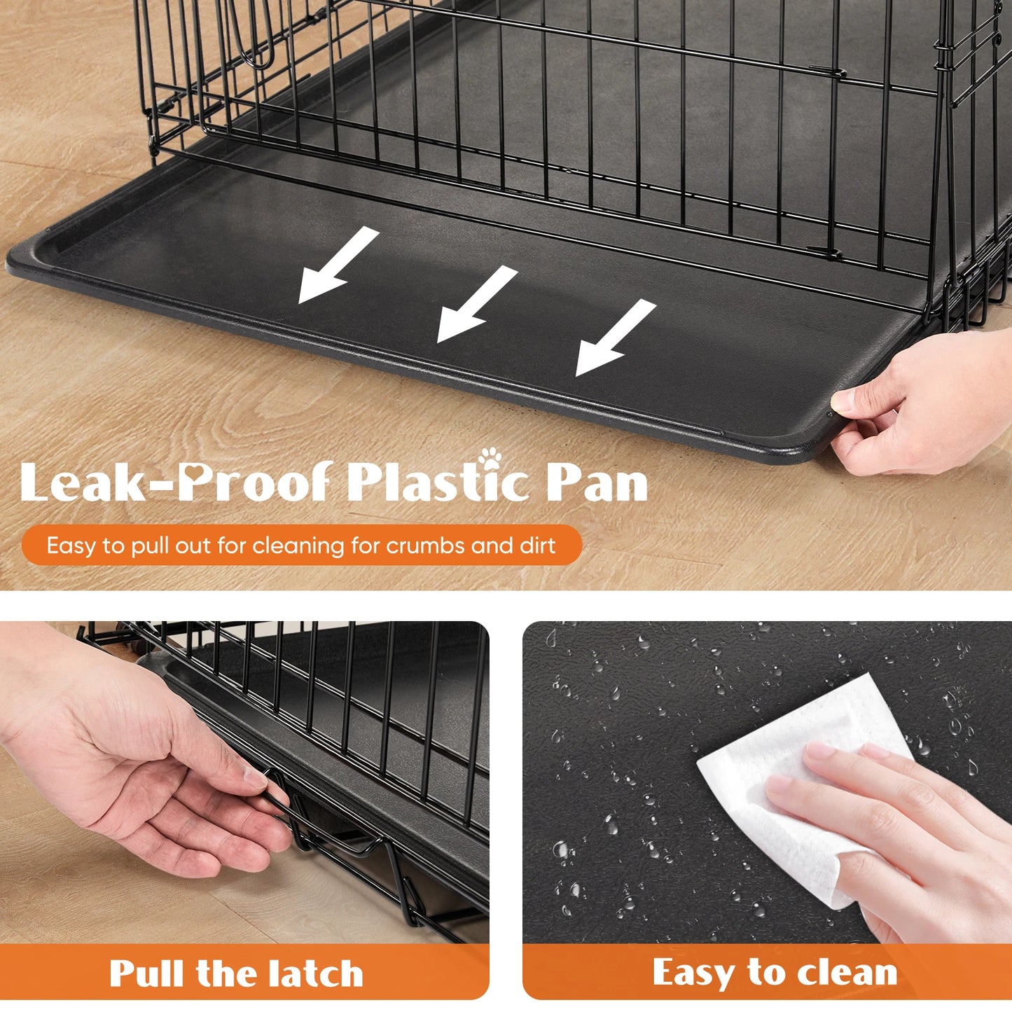 Folding Metal Wire Dog Crate with Leak-Proof Tray | Double Door
