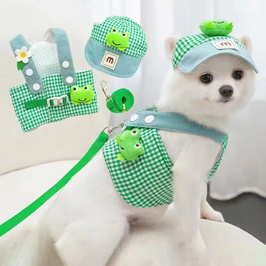 3-Piece Dog Harness, Leash & Sun Hat Set – Novelty Character Designs