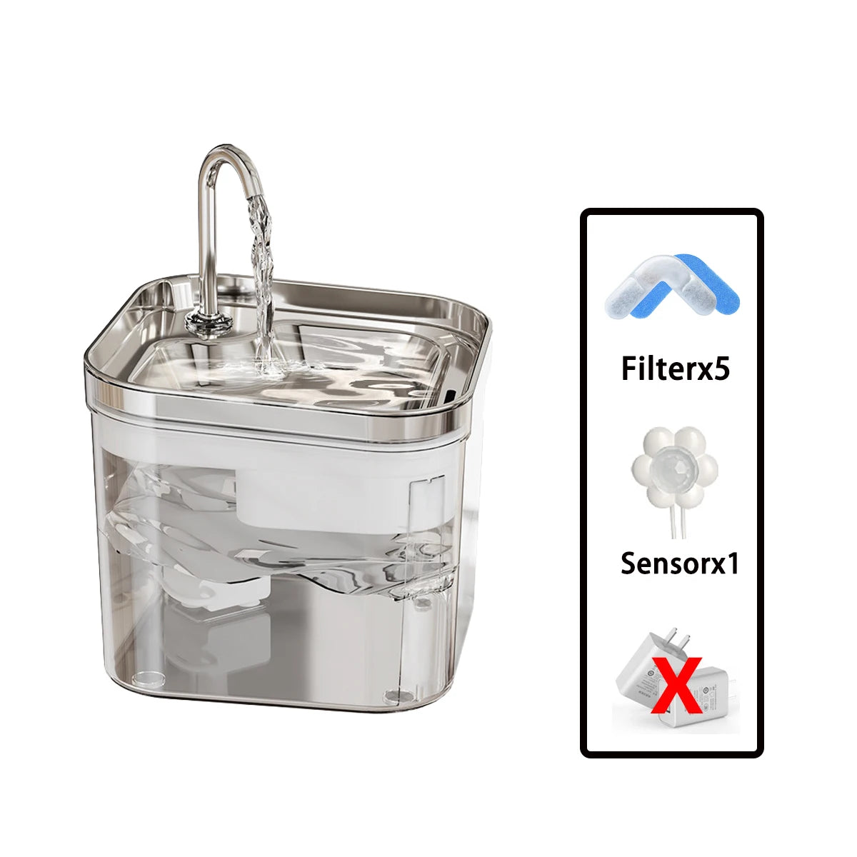 Pet Water Fountain with Stainless Steel & Clear Reservoir