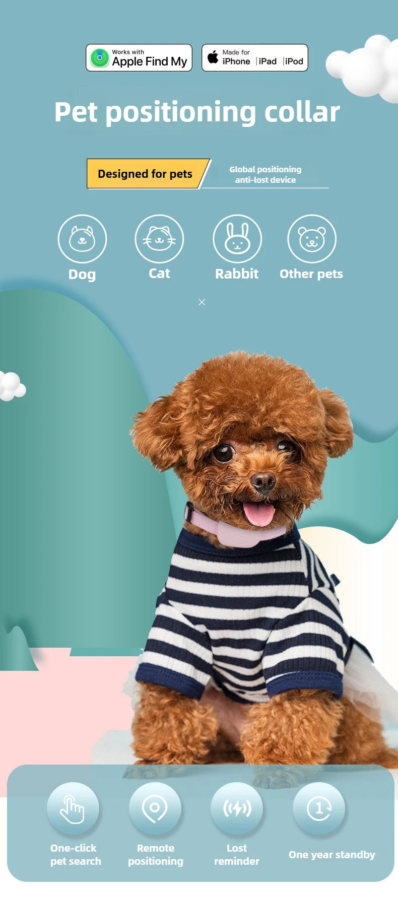 Apple Find My Pet Collar Tracker for Cats & Dogs