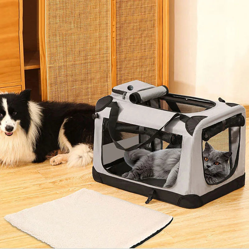 Cage de transport et de voyage pliable et souple avec tapis — 3 portes