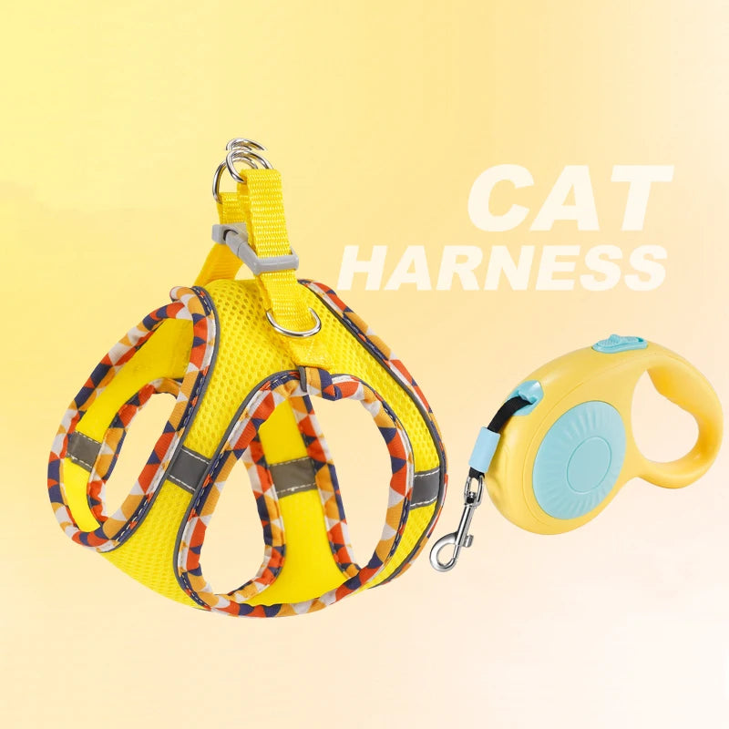 Reflective Padded Pet Harness & Retractable Lead Set — Tangle-Free for Small Dogs & Cats