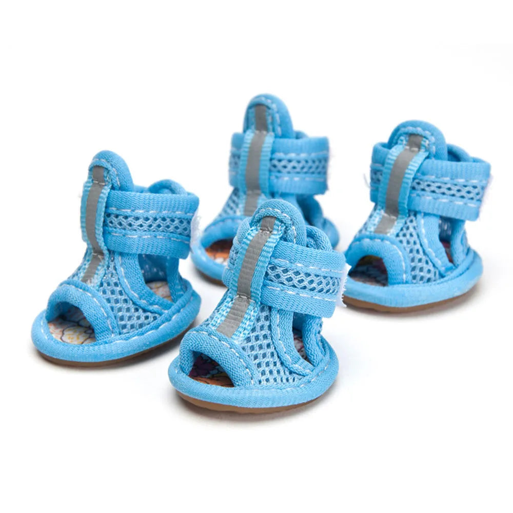 Breathable Mesh Dog Shoes with Reflective Strips – Set of 4
