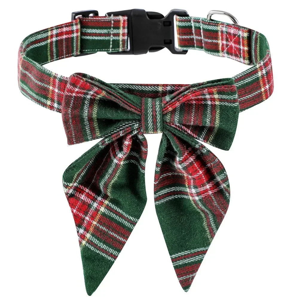 Christmas Dog Collar with Snowflake Bow - Festive Cotton Collar for Dogs and Cats