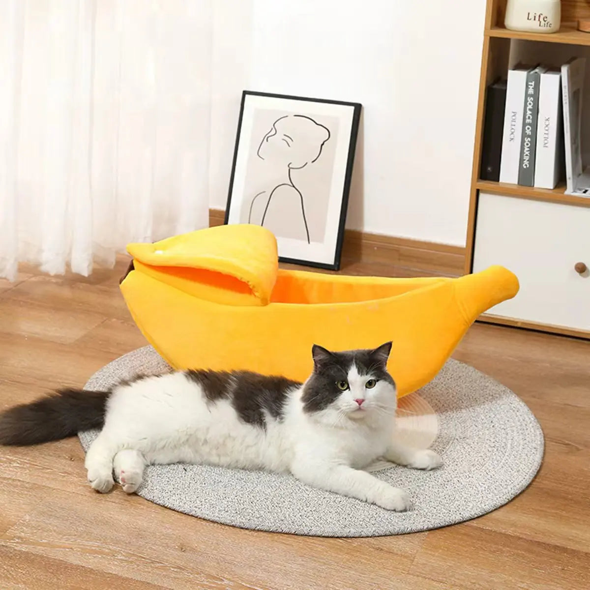 Lit pour animaux en forme de banane - Maison confortable pour chats et petits chiens