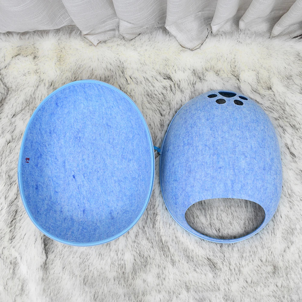 Egg-Shaped Felt Cat Bed with Mattress