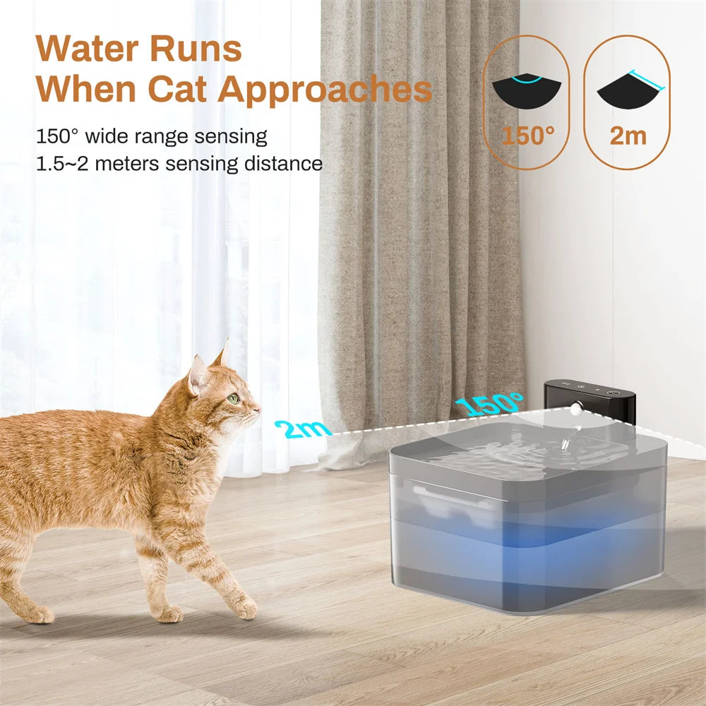 Fontaine à eau sans fil pour animaux de compagnie 2,2 L – Gamelle intelligente à induction pour chats et chiens avec filtre
