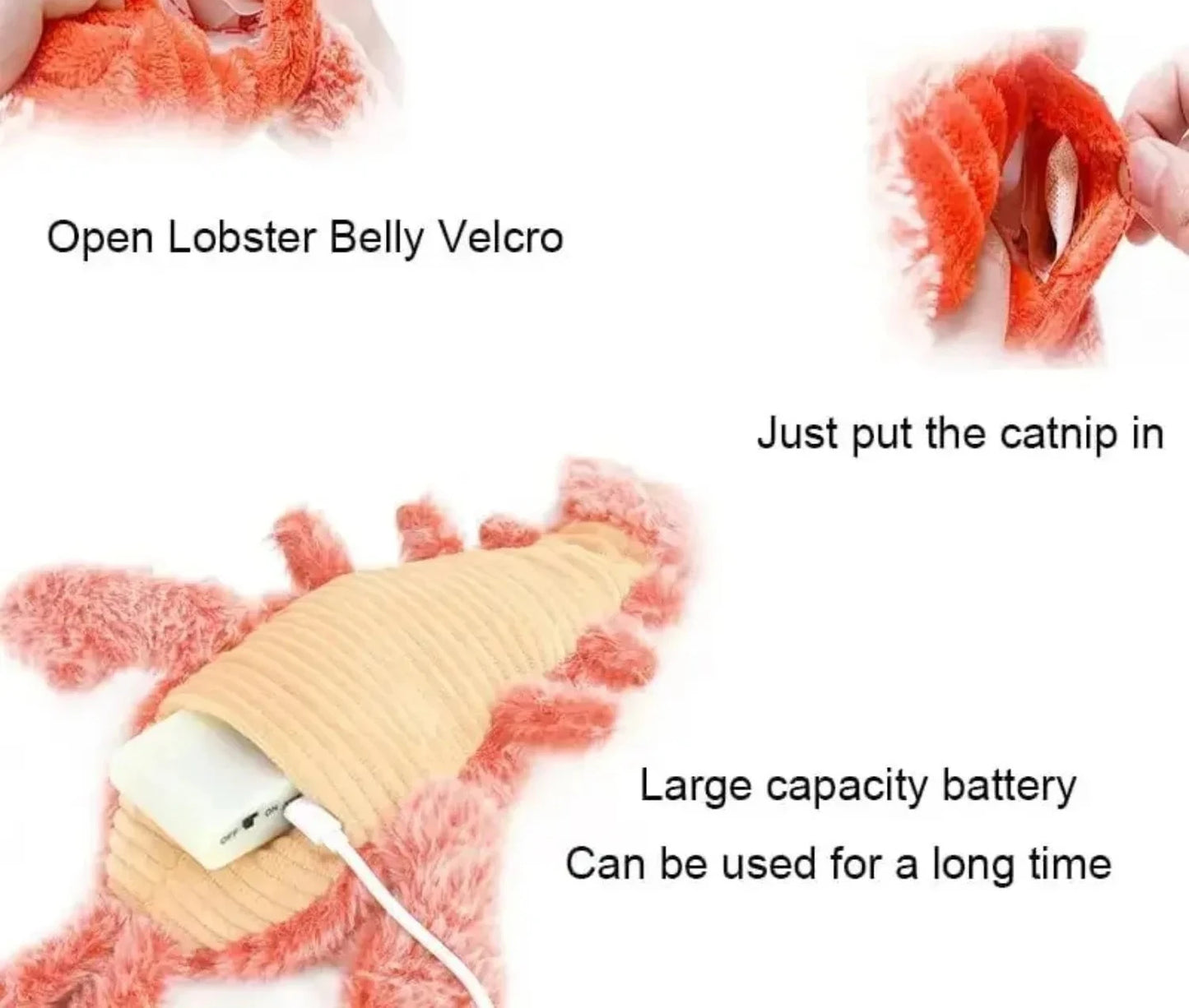 Jouet interactif pour chat homard vibrant avec herbe à chat