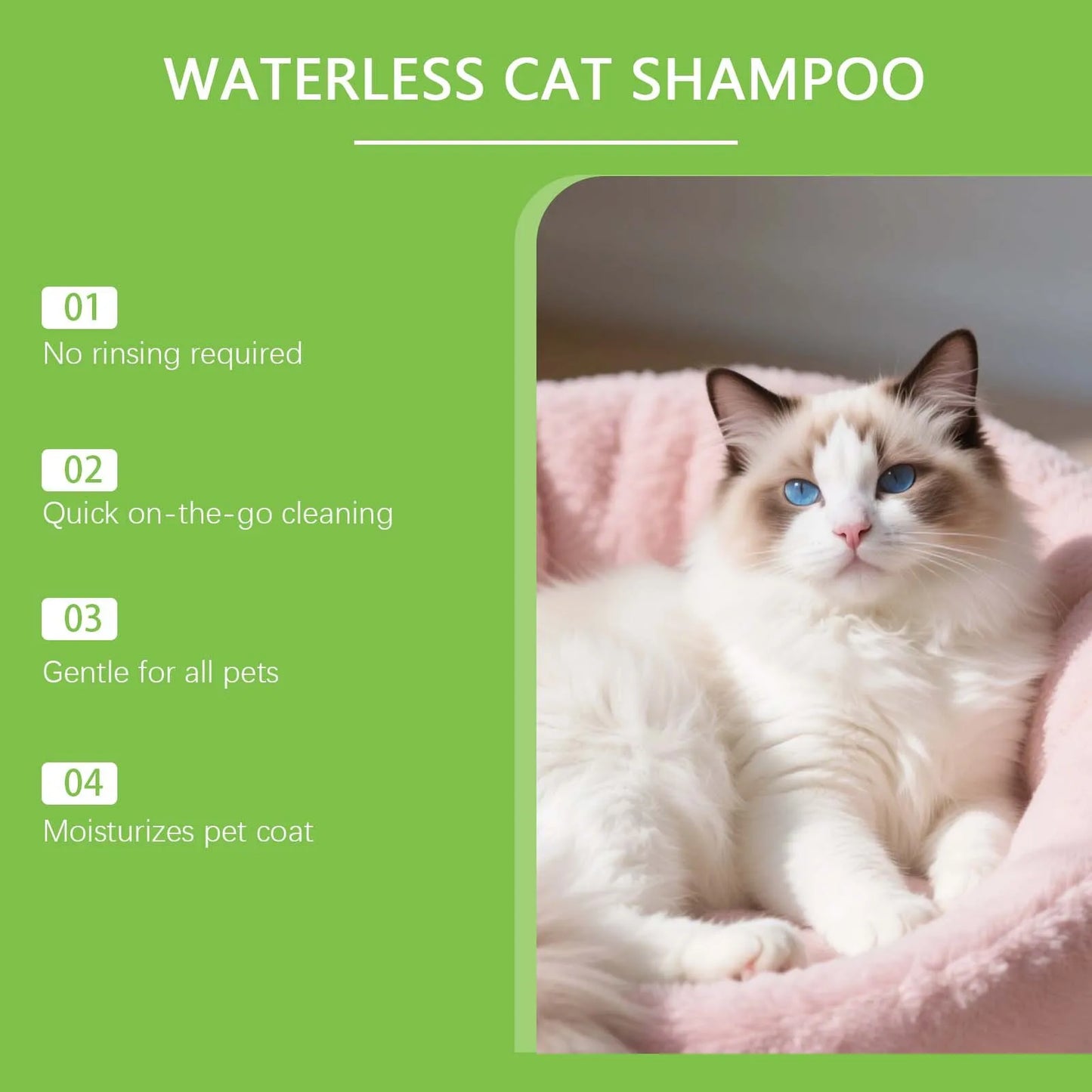 Coconut No-Rinse Dry Shampoo for Cats & Dogs — Sensitive Skin Foam Cleanser with Odour Control