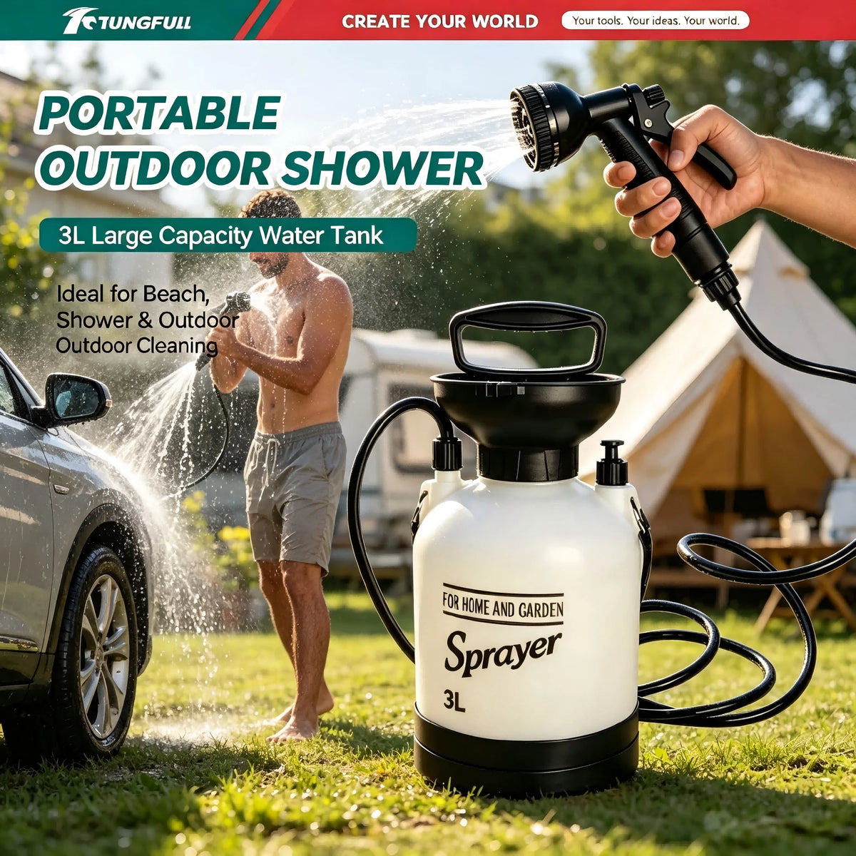 Portable Manual Camping Shower Pump with 3m Hose