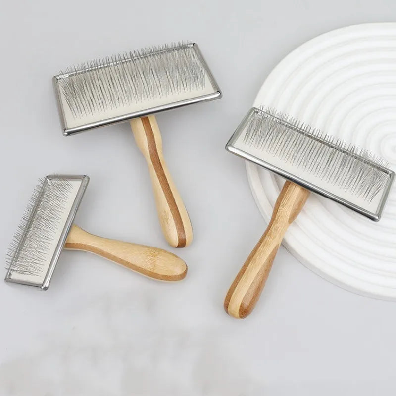 Bamboo Handle Stainless Steel Pet Grooming Comb for Dogs & Cats