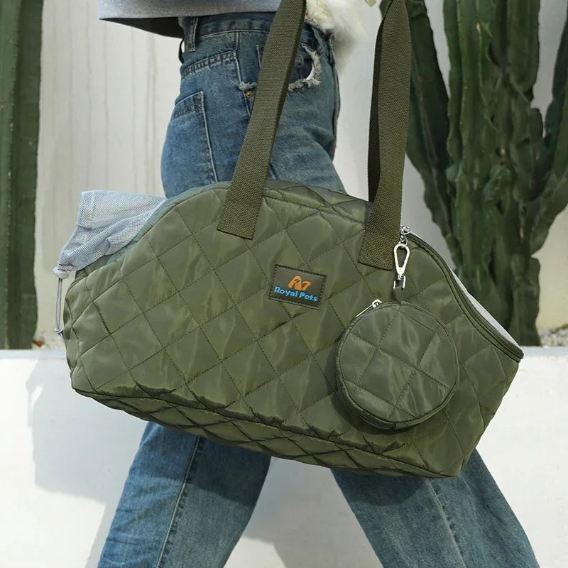 Quilted Portable Breathable Cat Puppy Travel Tote Handbag with Detachable Shoulder Strap Small  Kitten Pet Outdoor Carry Bags