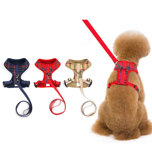Adjustable Plaid Dog Harness & Leash Set