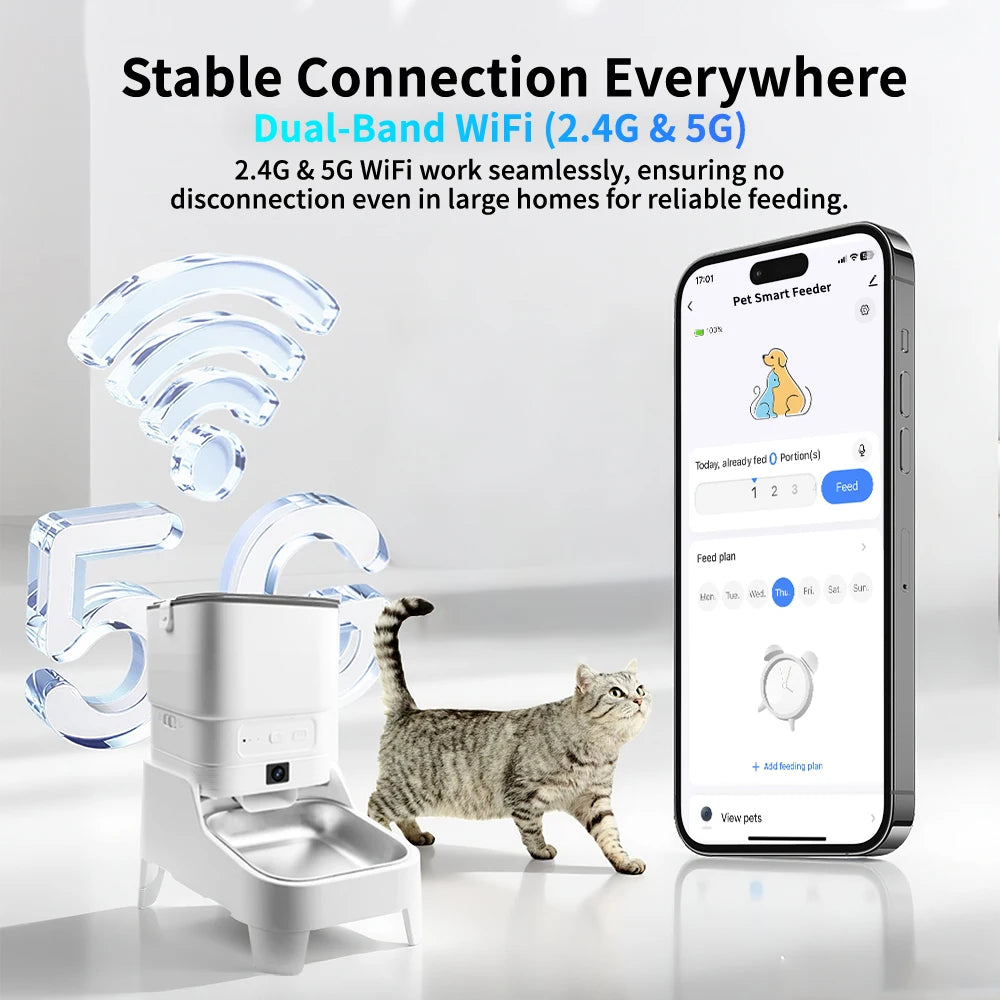 4.5L Elevated Smart Pet Feeder — 15cm Raised Stand, 1080P Camera or Key Control for Cats & Dogs