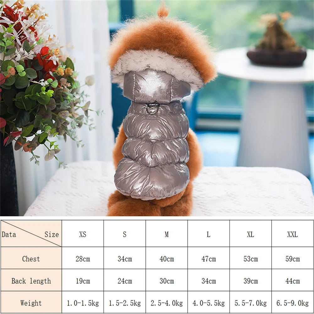 Winter Down & Fleece Dog Coat with Fur Collar for Small Dogs