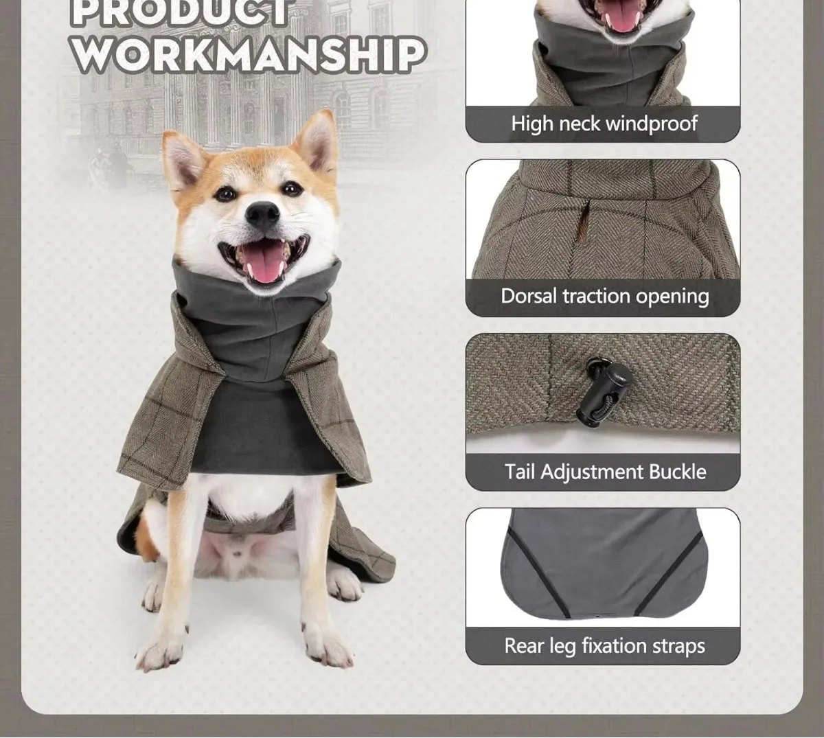 Dog Winter Coat - Plaid Fleece Vest Windbreaker with Harness Eyelets