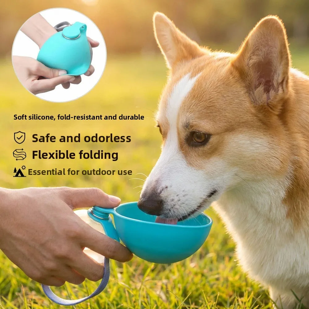 2-in-1 Stainless Steel Dog Water Bottle with Collapsible Bowl & Ball Valve — 285ml