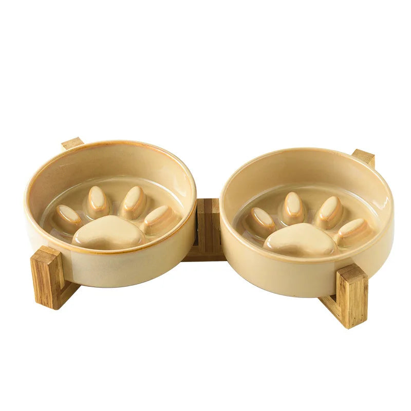 Ceramic Dog Bowl with Slow Feeder & Water Options