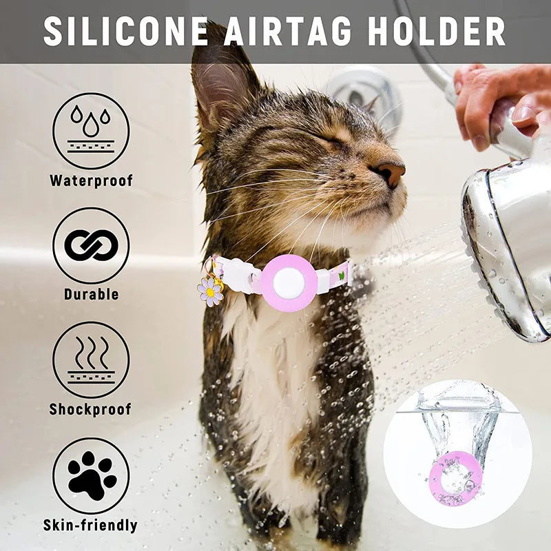 Collier de chat sécurisé avec support AirTag marguerite et grelot