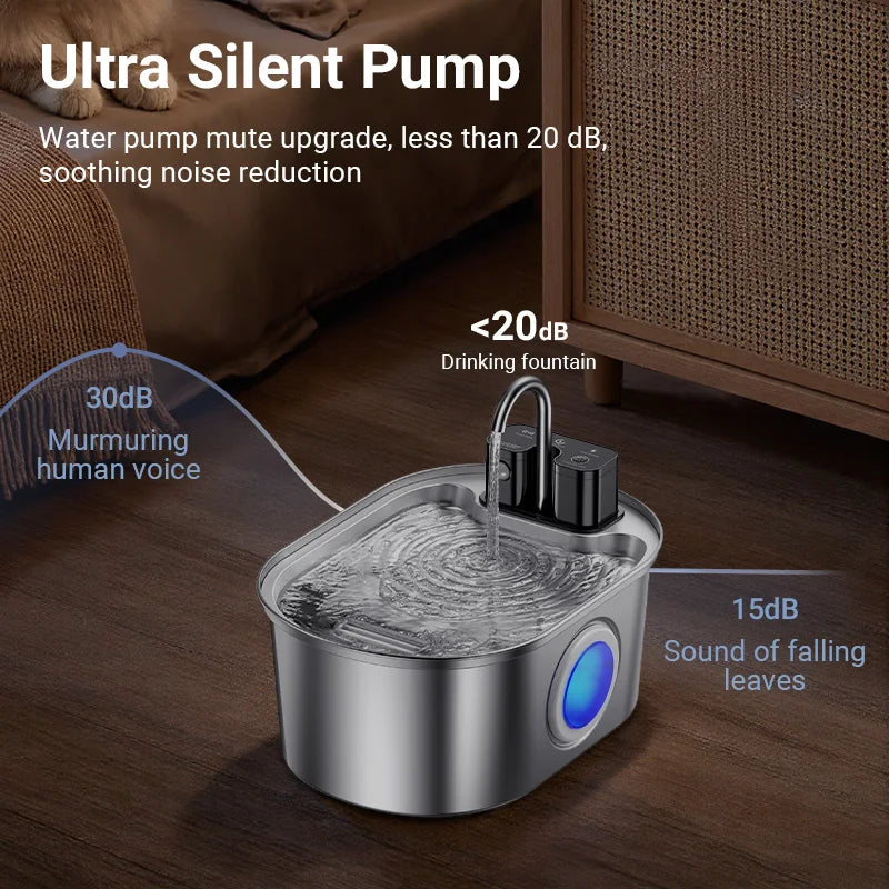 Stainless Steel Smart Pet Water Fountain with 4000mAh Battery & Sensor