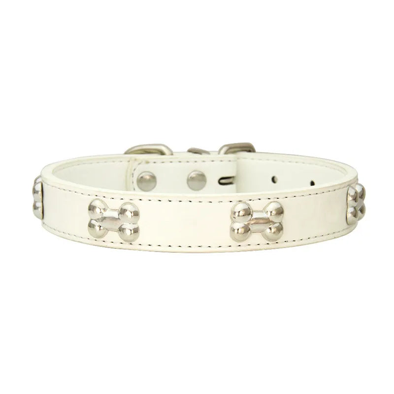 Leather Dog Collar with Bone Design