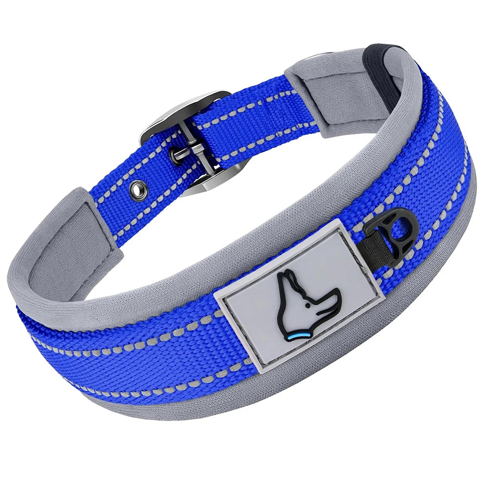 Padded Reflective Nylon Dog Collar – Adjustable for Small, Medium & Large Dogs