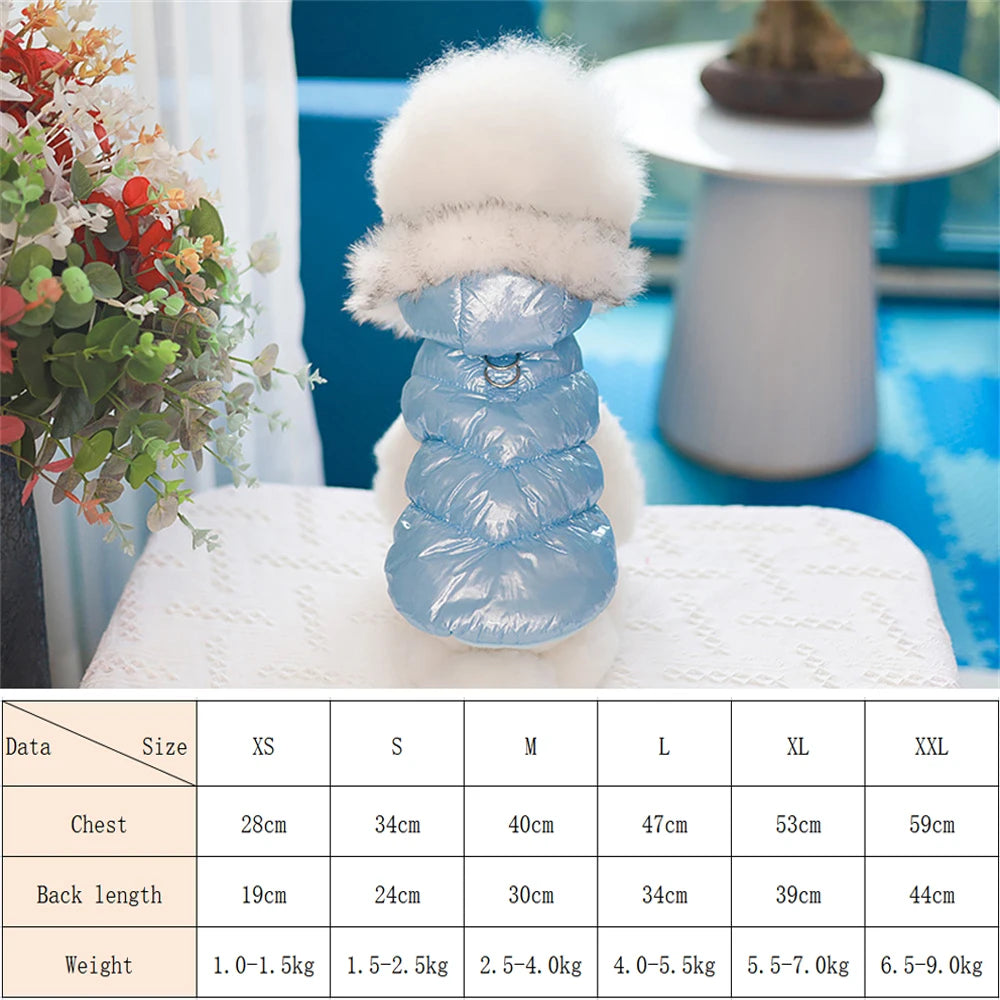 Winter Down & Fleece Dog Coat with Fur Collar for Small Dogs