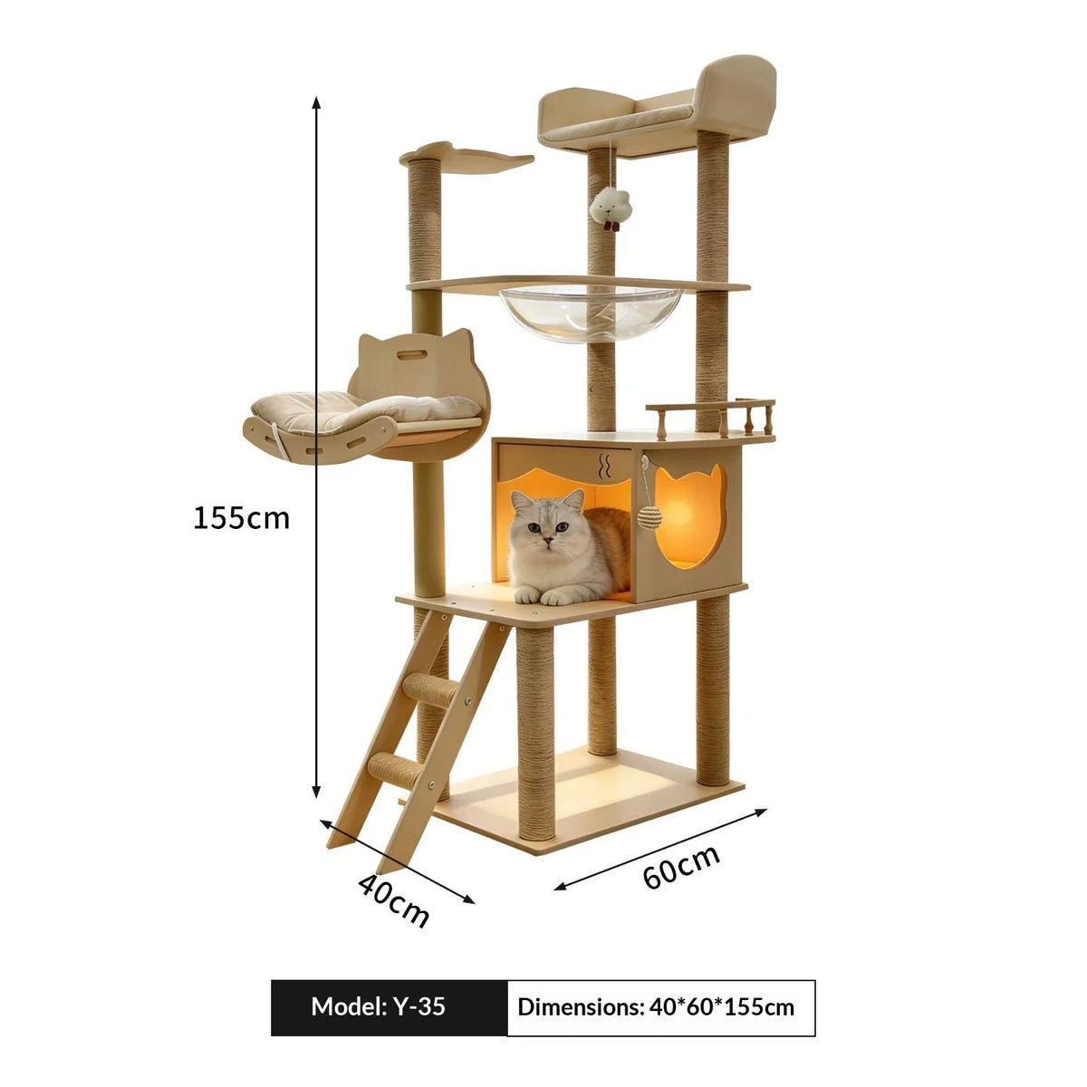 Wooden Cat Tree with Capsule House