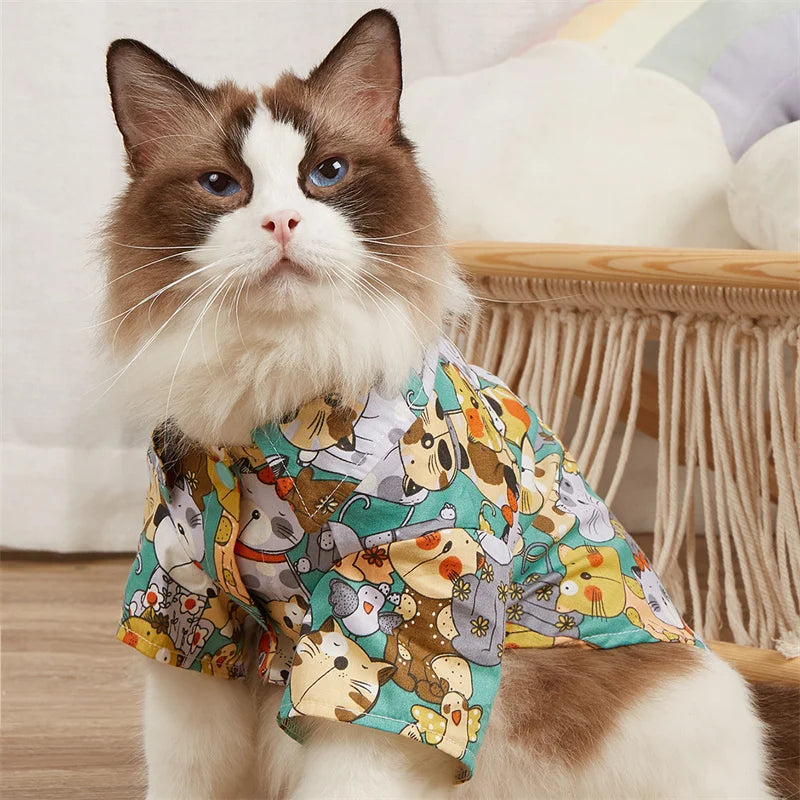 Cartoon Print T-Shirt for Cats & Small Dogs