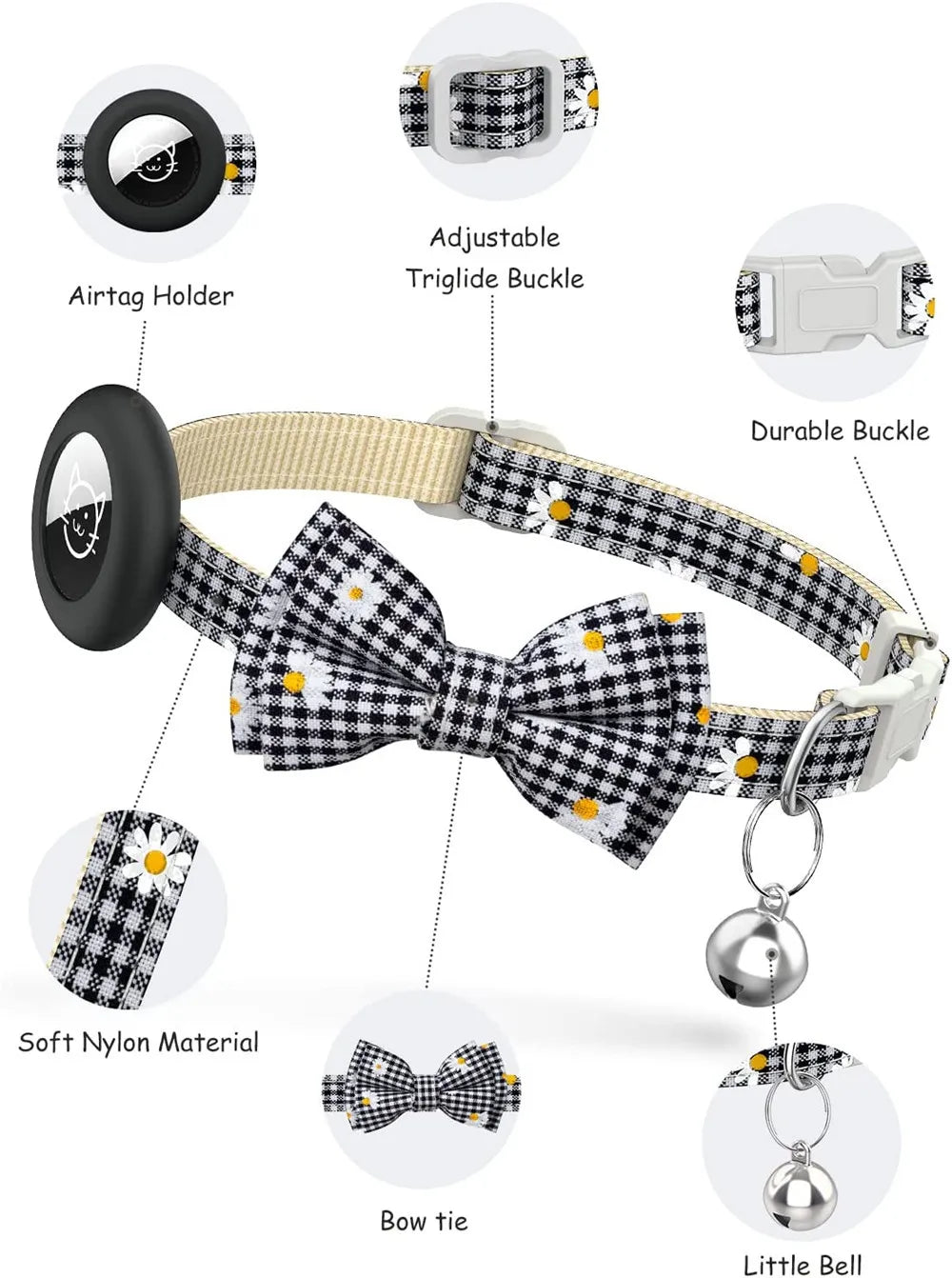 Collier de chat à dégagement rapide avec support AirTag et clochette