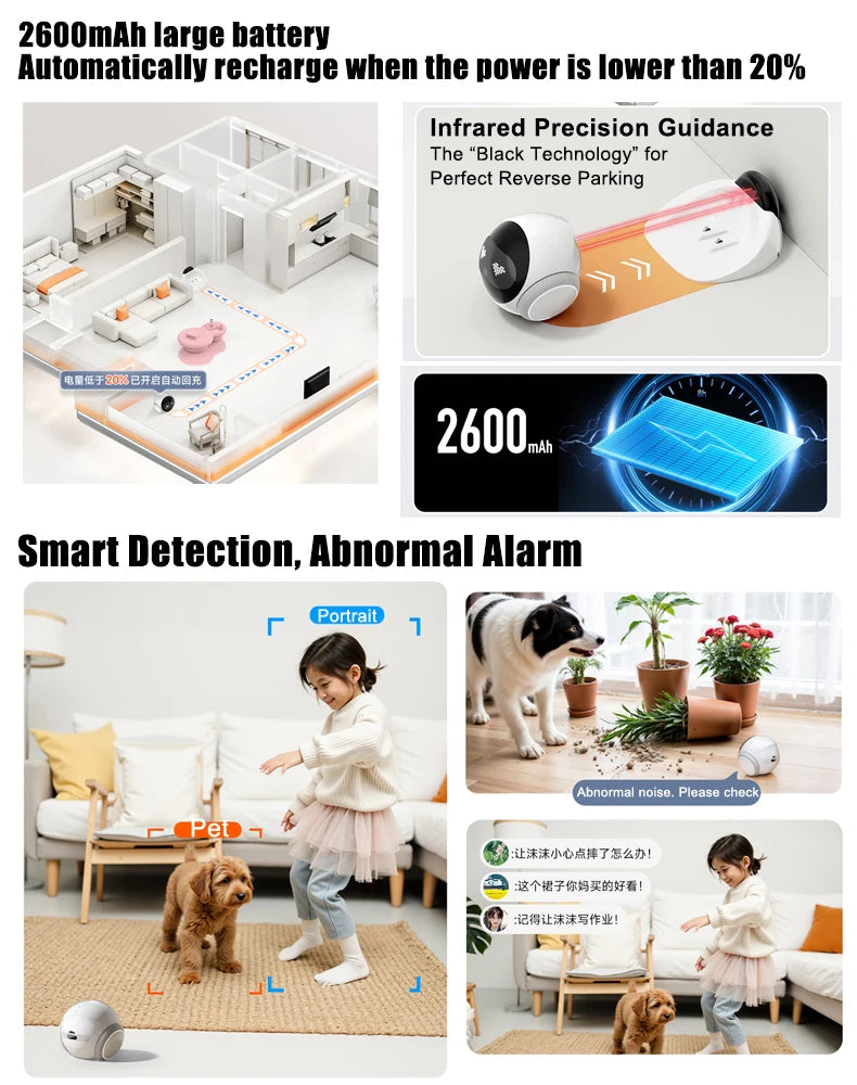 Auto-Charging Robot Pet Camera with HD 5G Wi-Fi & Night Vision