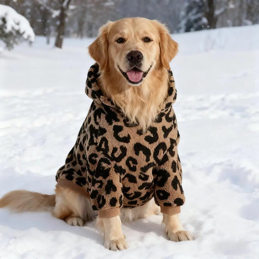 Leopard Print Fleece Dog Hoodie & Winter Coat — Medium to Large Breeds